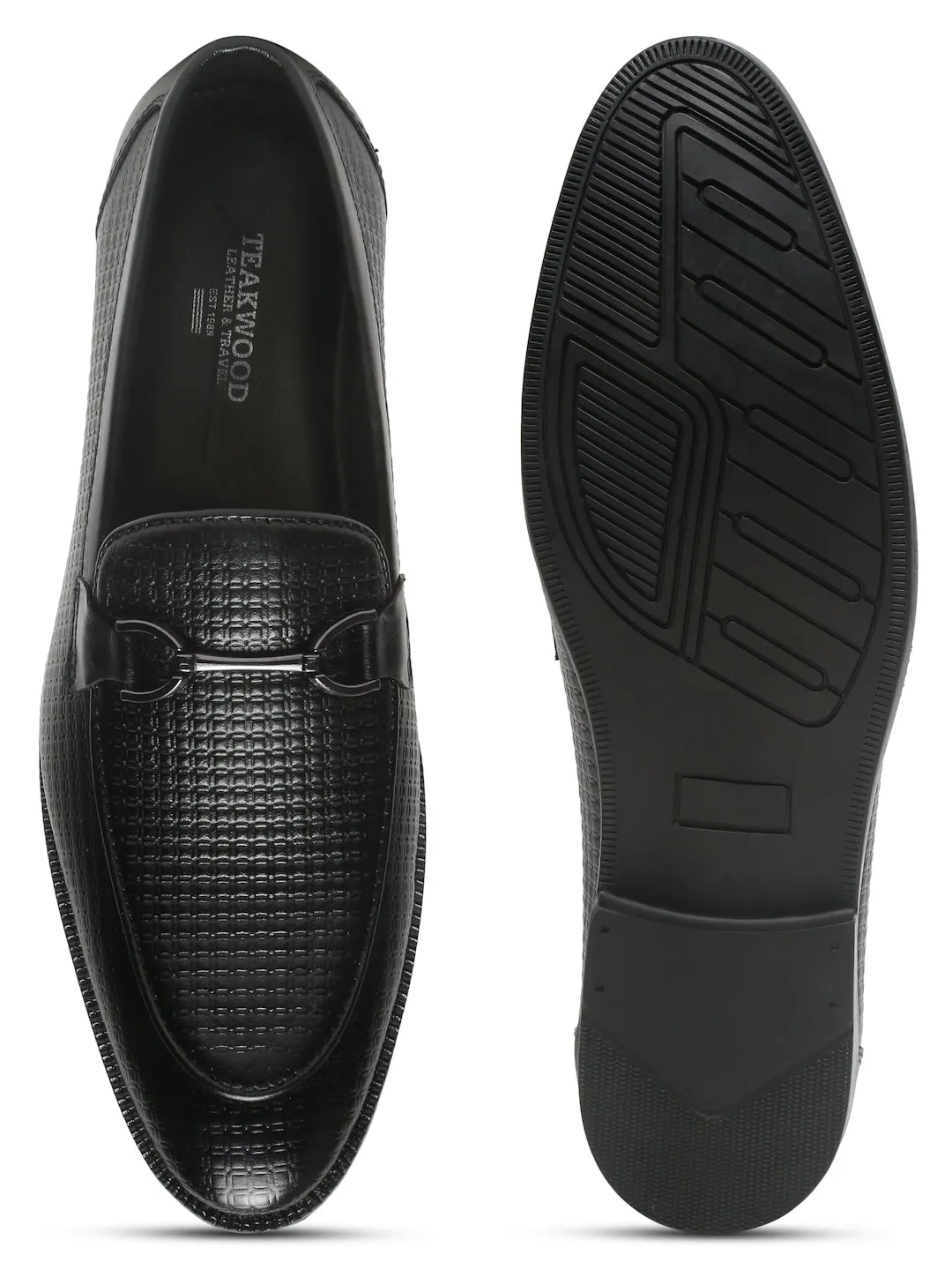 Men's Black Patterned Leather Moccasins with buckle