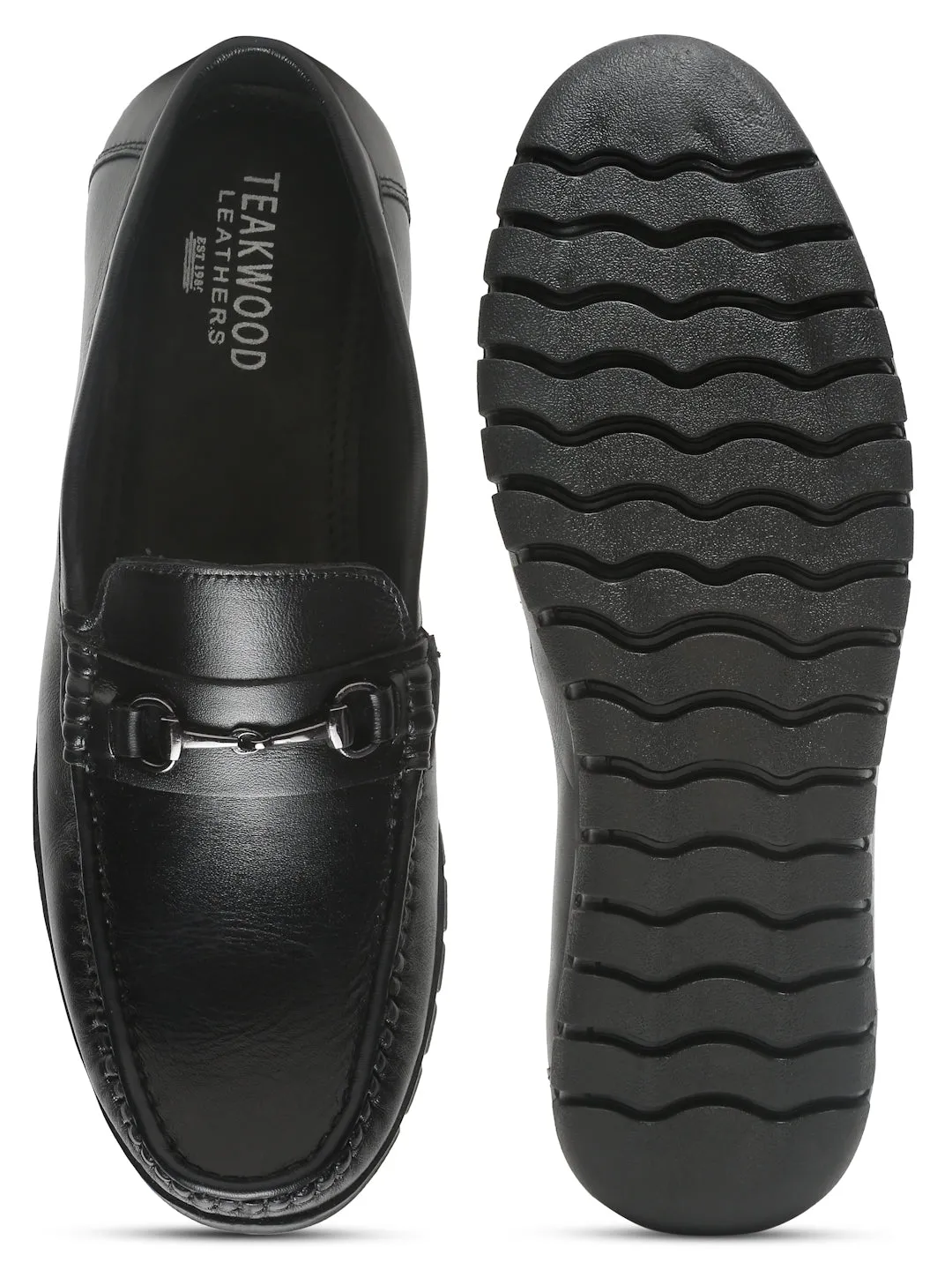 Men's Black Solid Leather Loafers