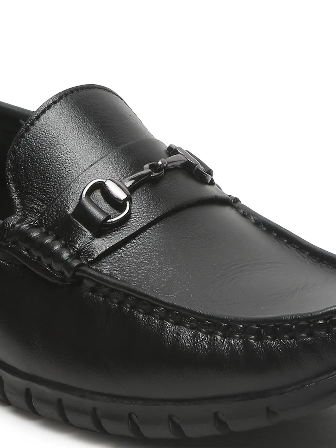 Men's Black Solid Leather Loafers