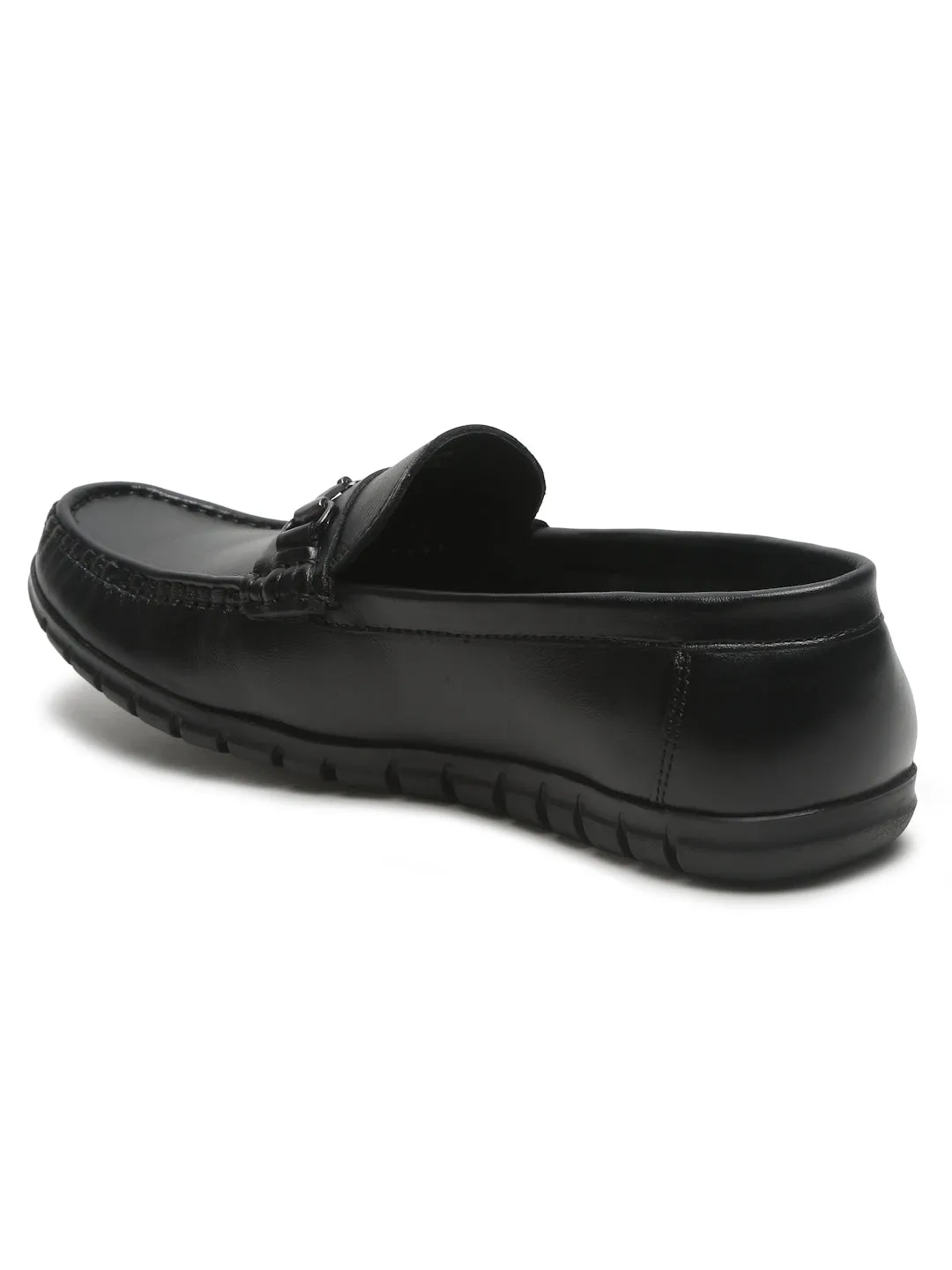 Men's Black Solid Leather Loafers