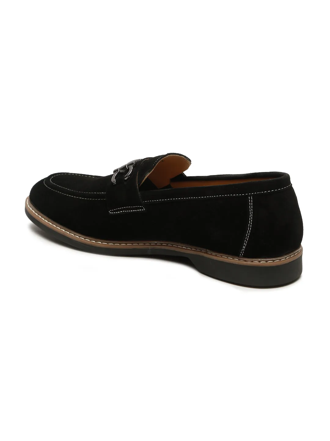 Men's BLACK Suede Leather Loafers With Antique Silver Buckle