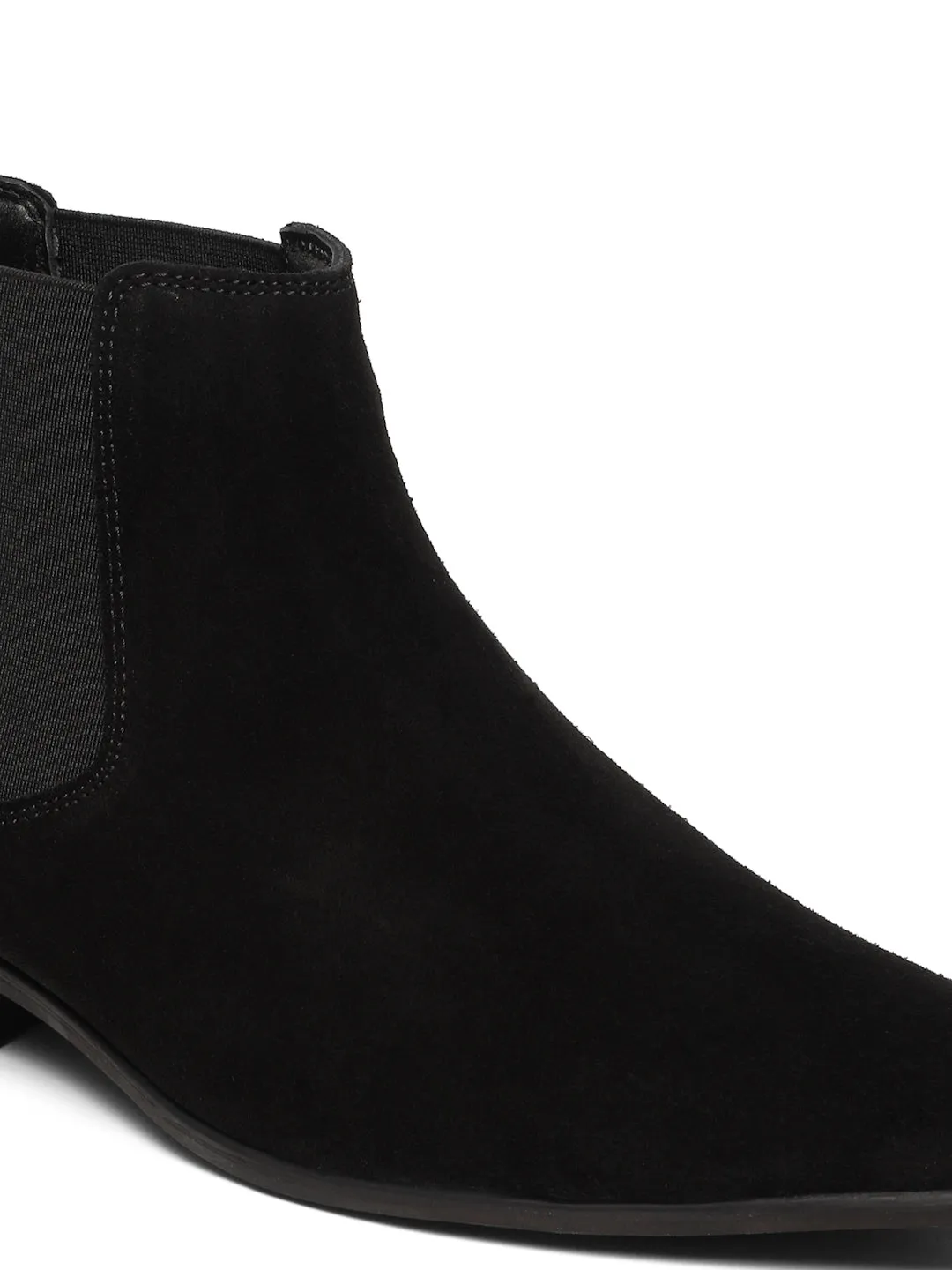 Men's Black Suede Leather Mid-Top Chelsea Boots