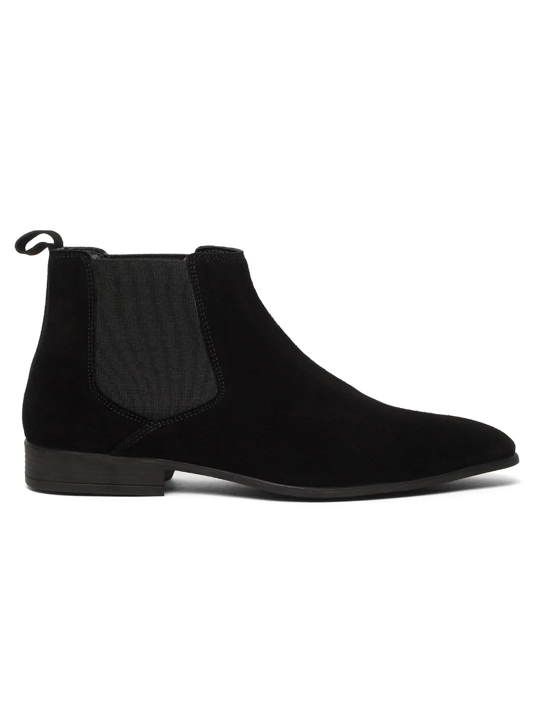 Men's Black Suede Leather Mid-Top Chelsea Boots