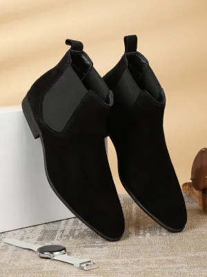 Men's Black Suede Leather Mid-Top Chelsea Boots