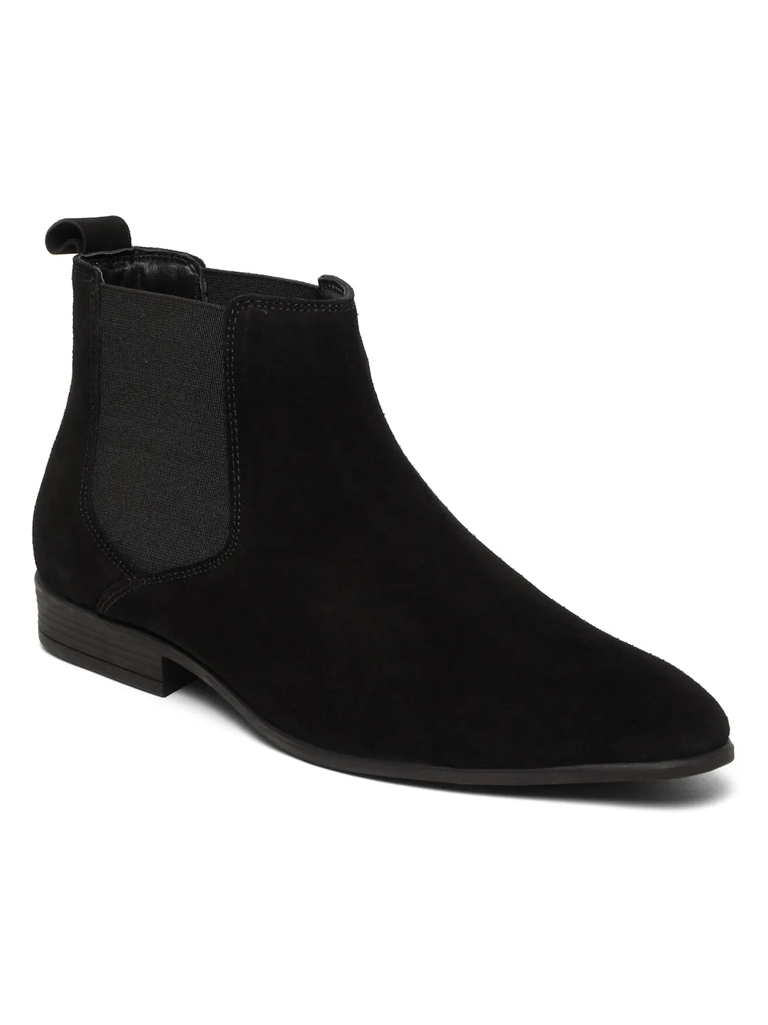 Men's Black Suede Leather Mid-Top Chelsea Boots