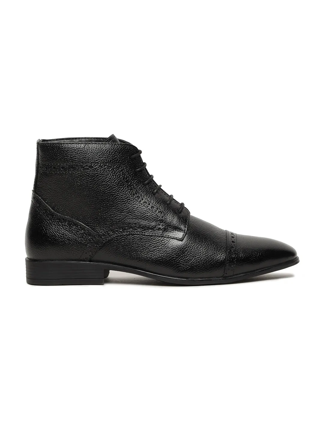 Men's Black Texture Leather Lace-up Chukka Boots