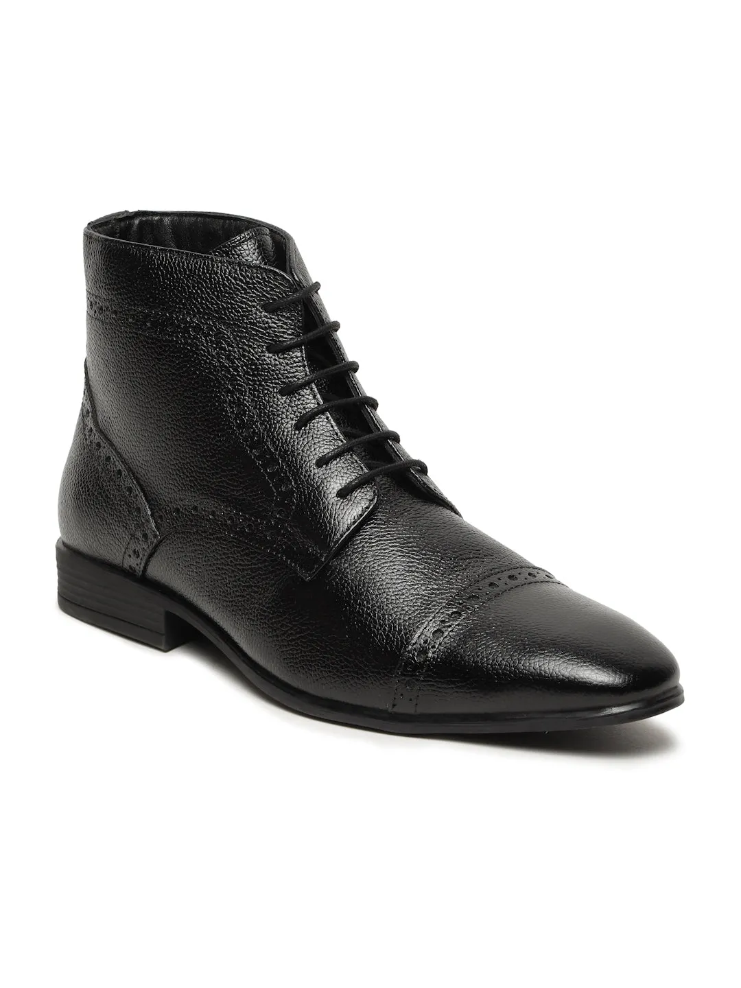 Men's Black Texture Leather Lace-up Chukka Boots