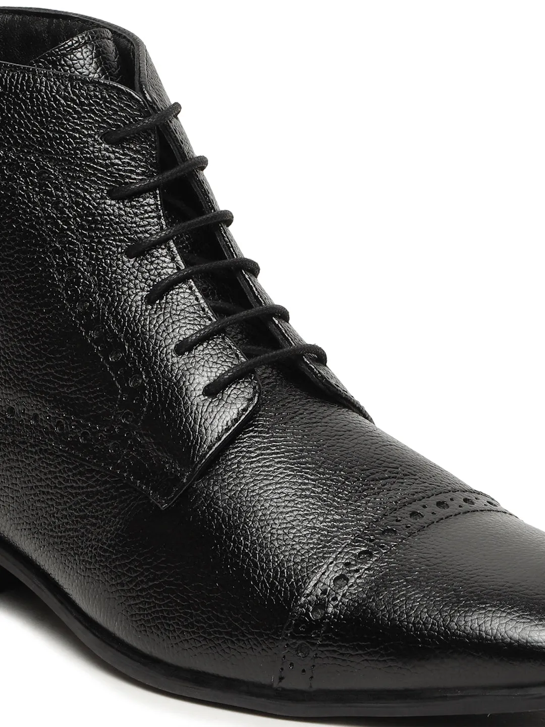 Men's Black Texture Leather Lace-up Chukka Boots