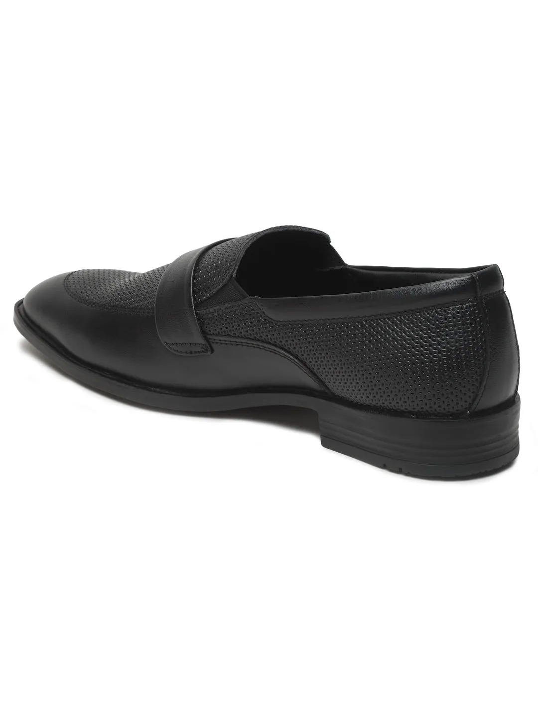 Men's Black Texture Leather Moccasins