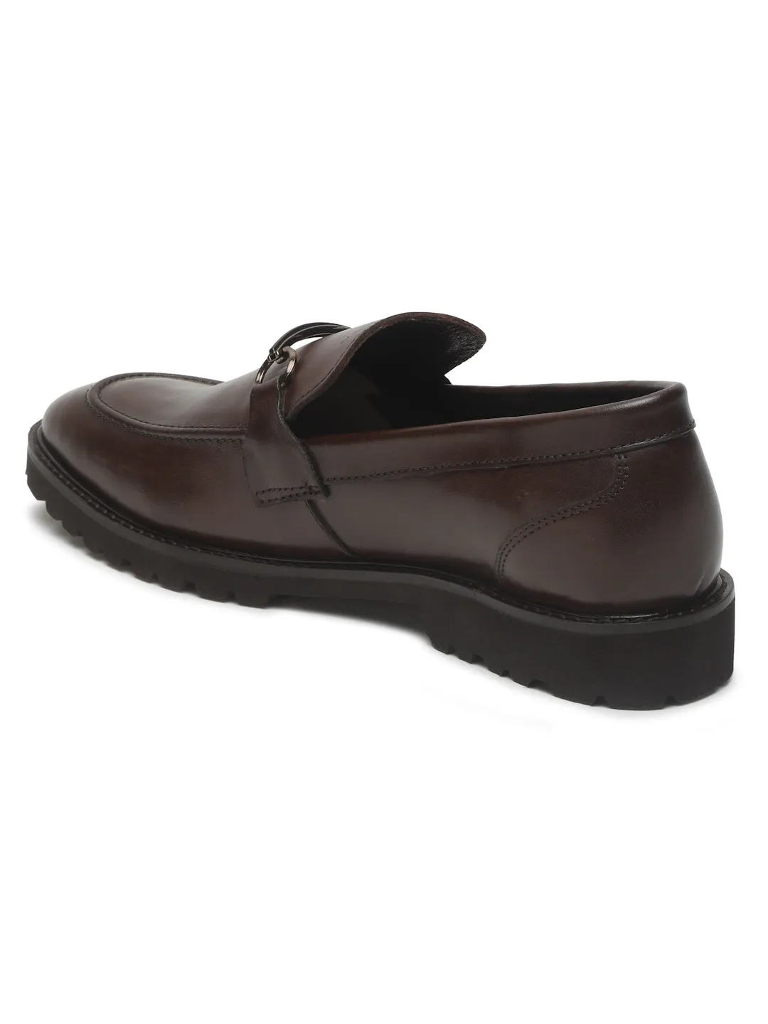 Men's Brown Solid Leather Moccasins shoes