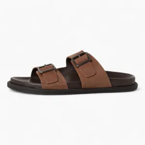 Men's Double Strap Leather Sandals with Adjustable Buckles