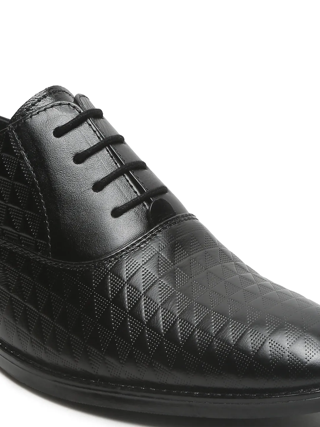 Mens's Black Patterned Texture Leather Formal Shoes