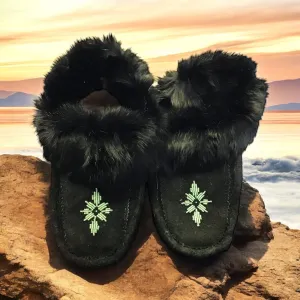 Moccasins Black with Green Beadwork