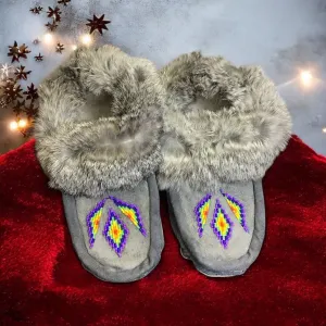 Moccasins grey with purple beadwork