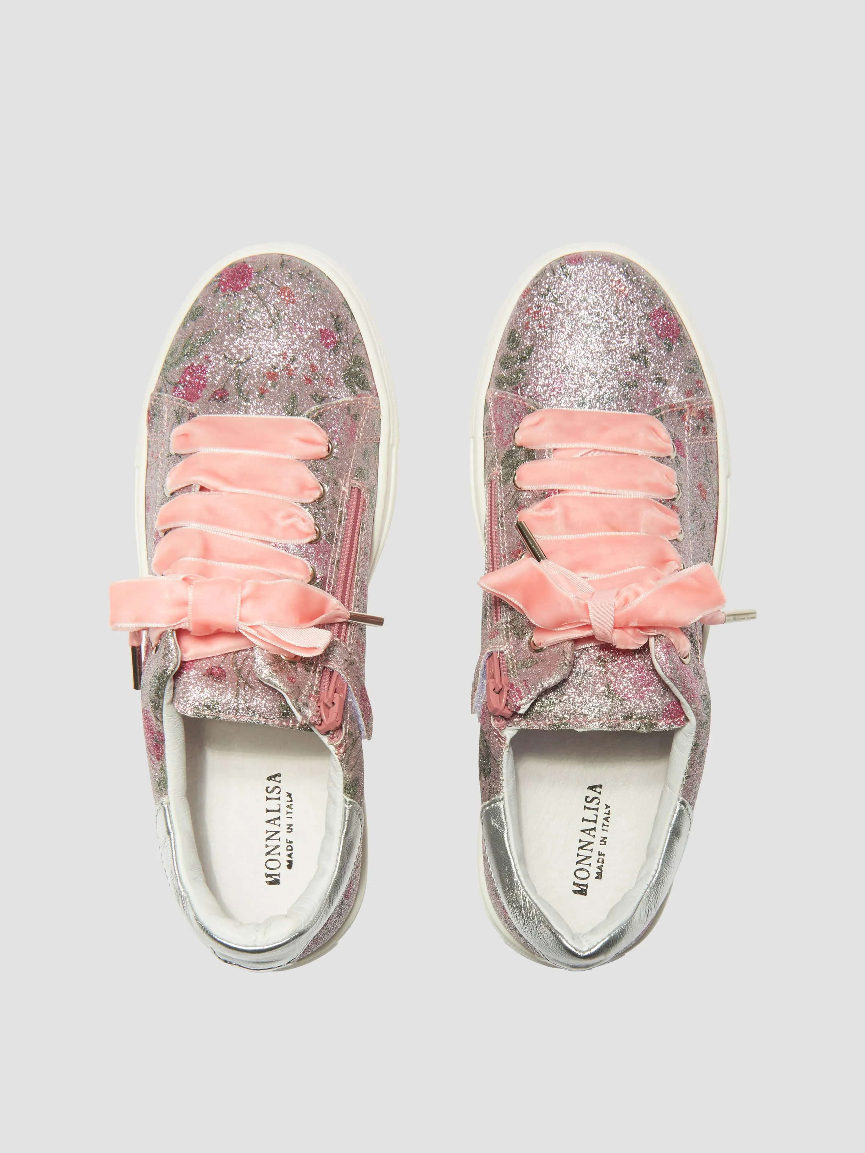 Monnalisa Glitter Vintage Flower Trainers