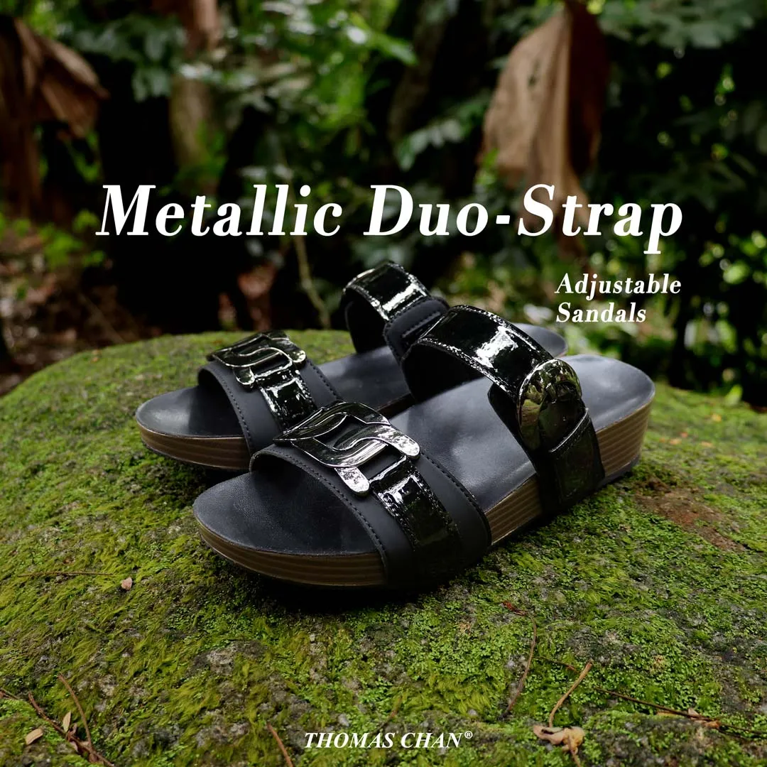 [NEW] Metallic Duo-Strap Adjustable Sandals