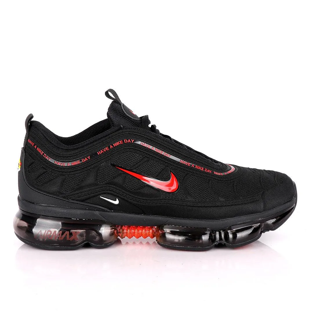 NK Max Black Sneakers With Tuned Pressure Sole And Red Logo Design