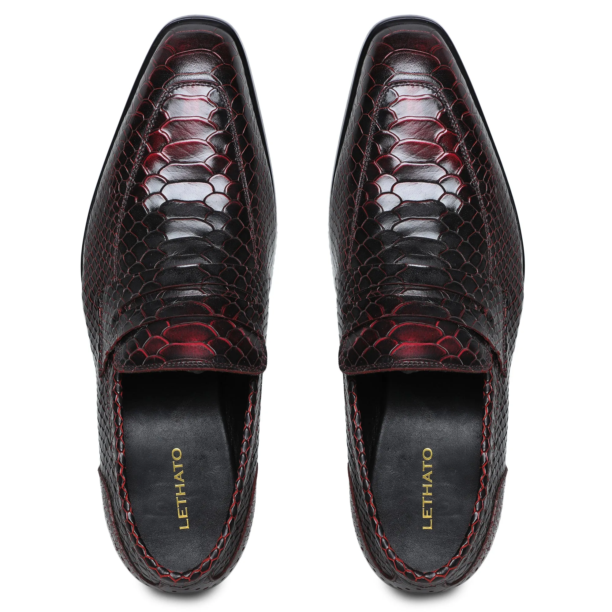 Penny Loafers - Croc Wine Red