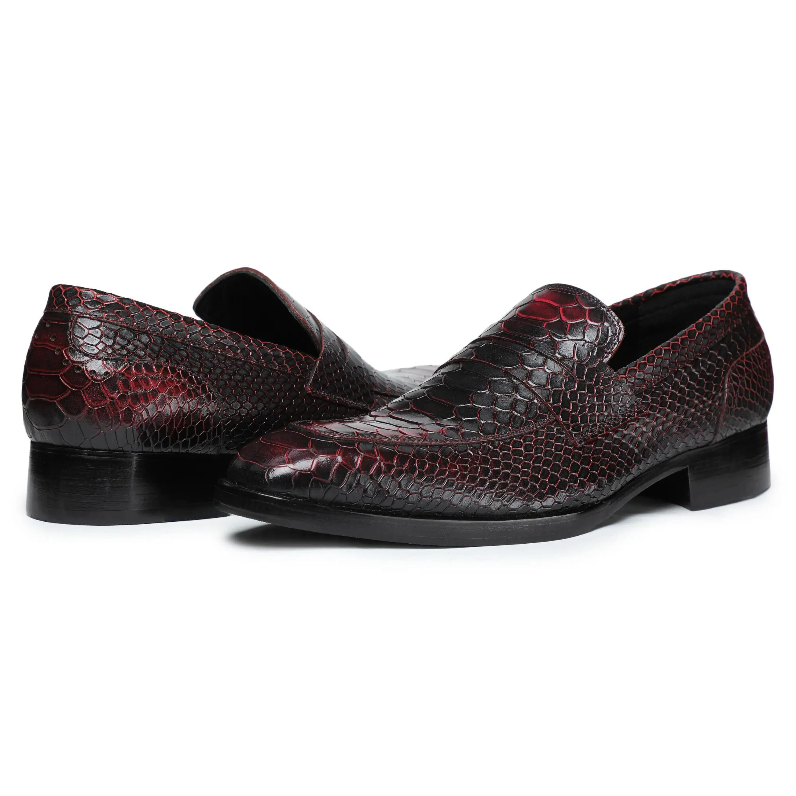 Penny Loafers - Croc Wine Red