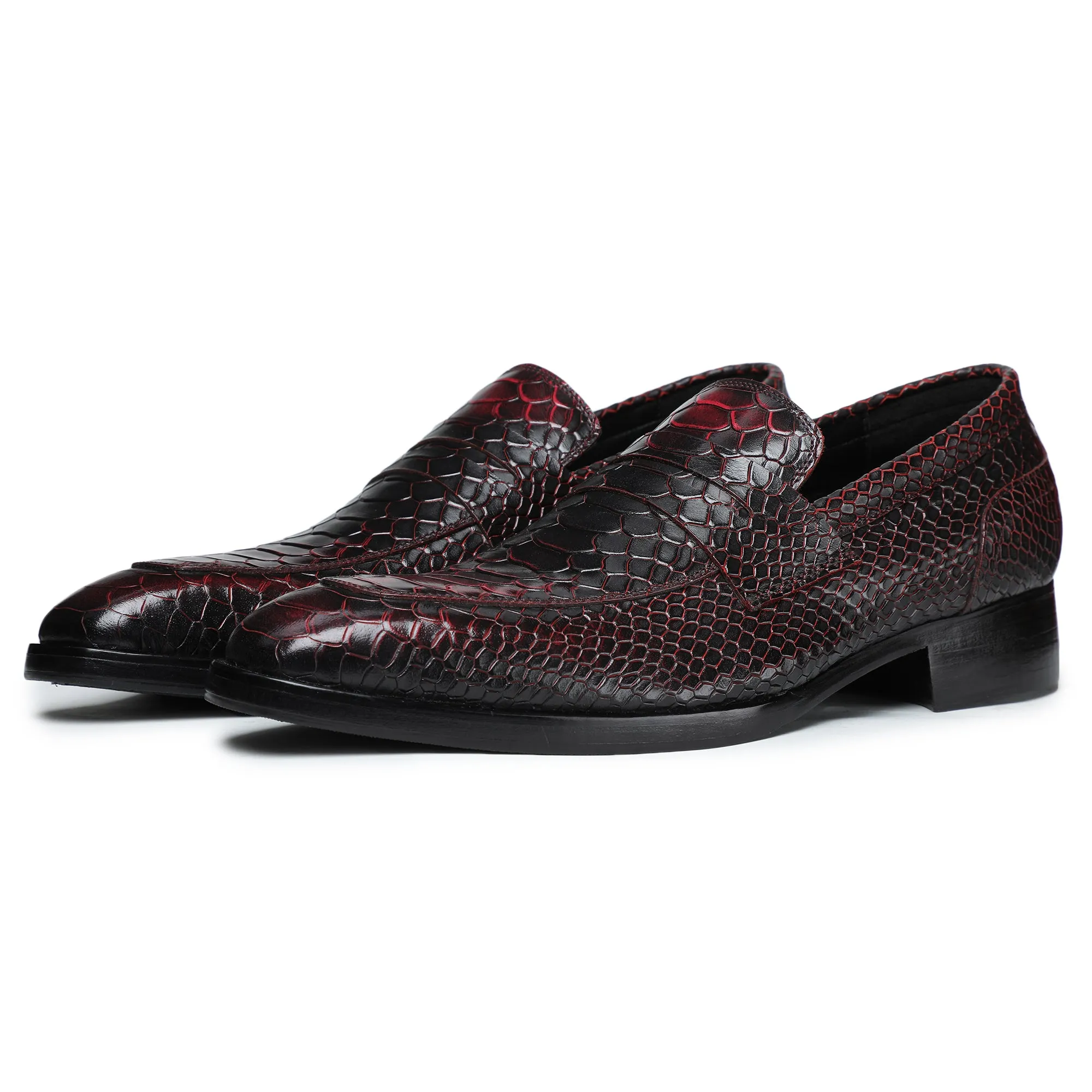 Penny Loafers - Croc Wine Red