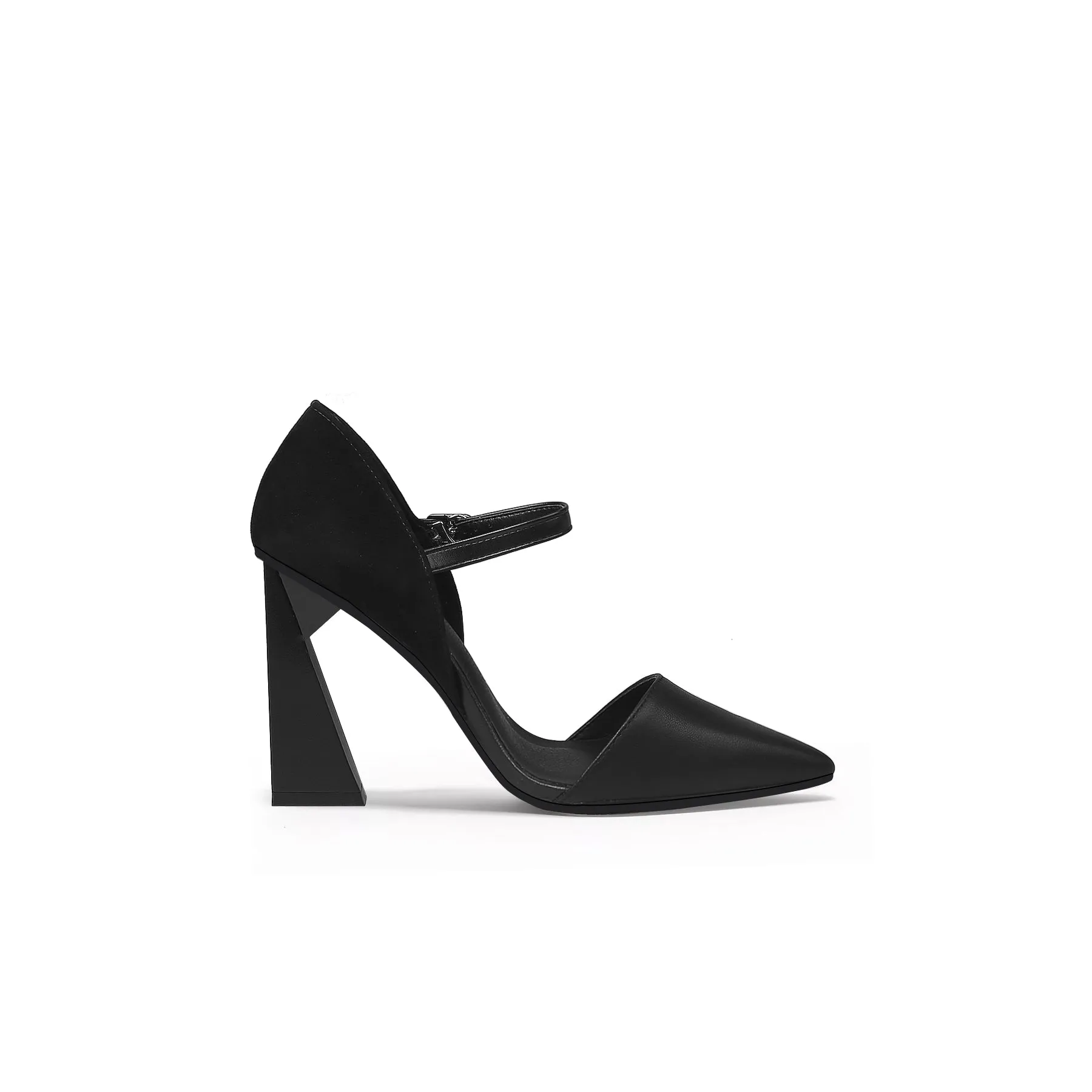 Pointed Toe Ankle Strap Trape Heel Pumps