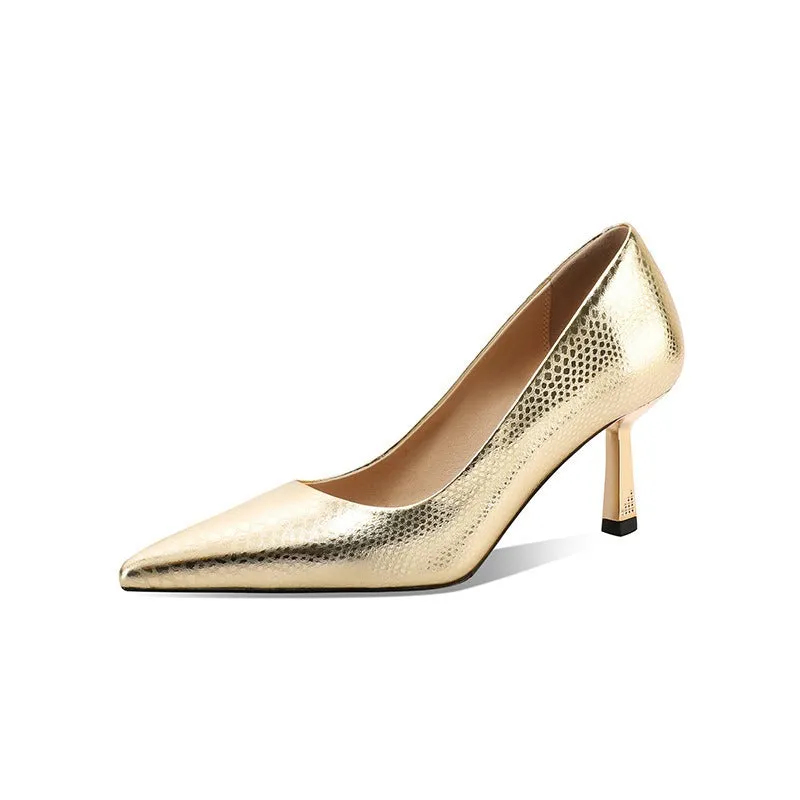 Pre Order:  Metallic Snake Pattern Shallow Mouth Stiletto Pumps