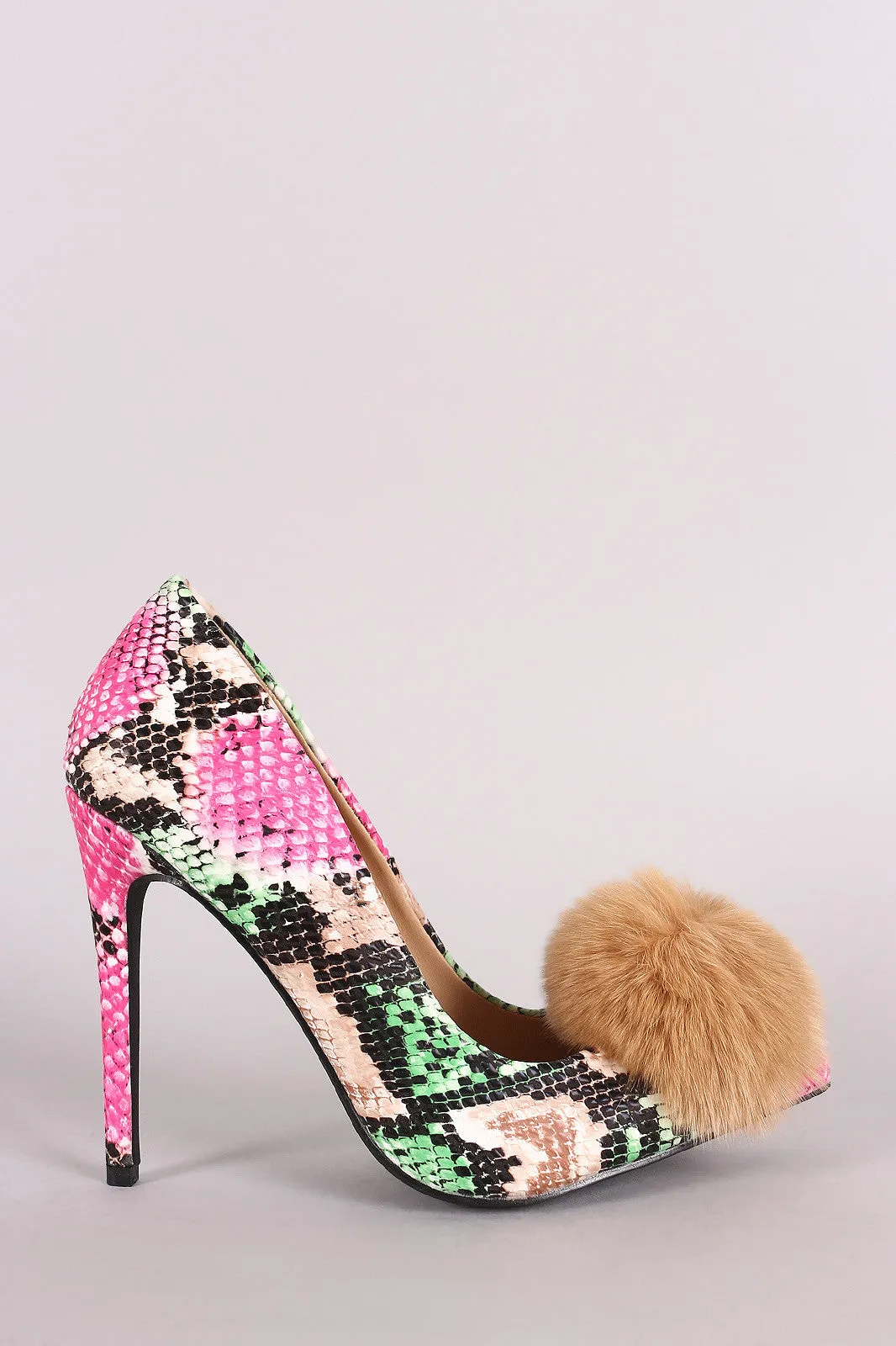 Privileged Pom Pom Snake Pointy Toe Stiletto Pump