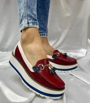 Red Navy Platform Tassel Loafers