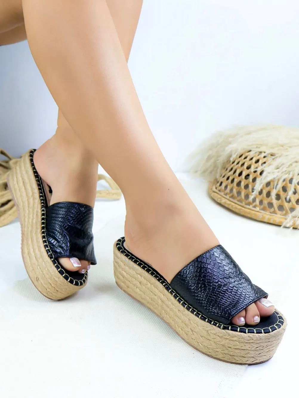 Shine Bright in Espadrille Slides Black