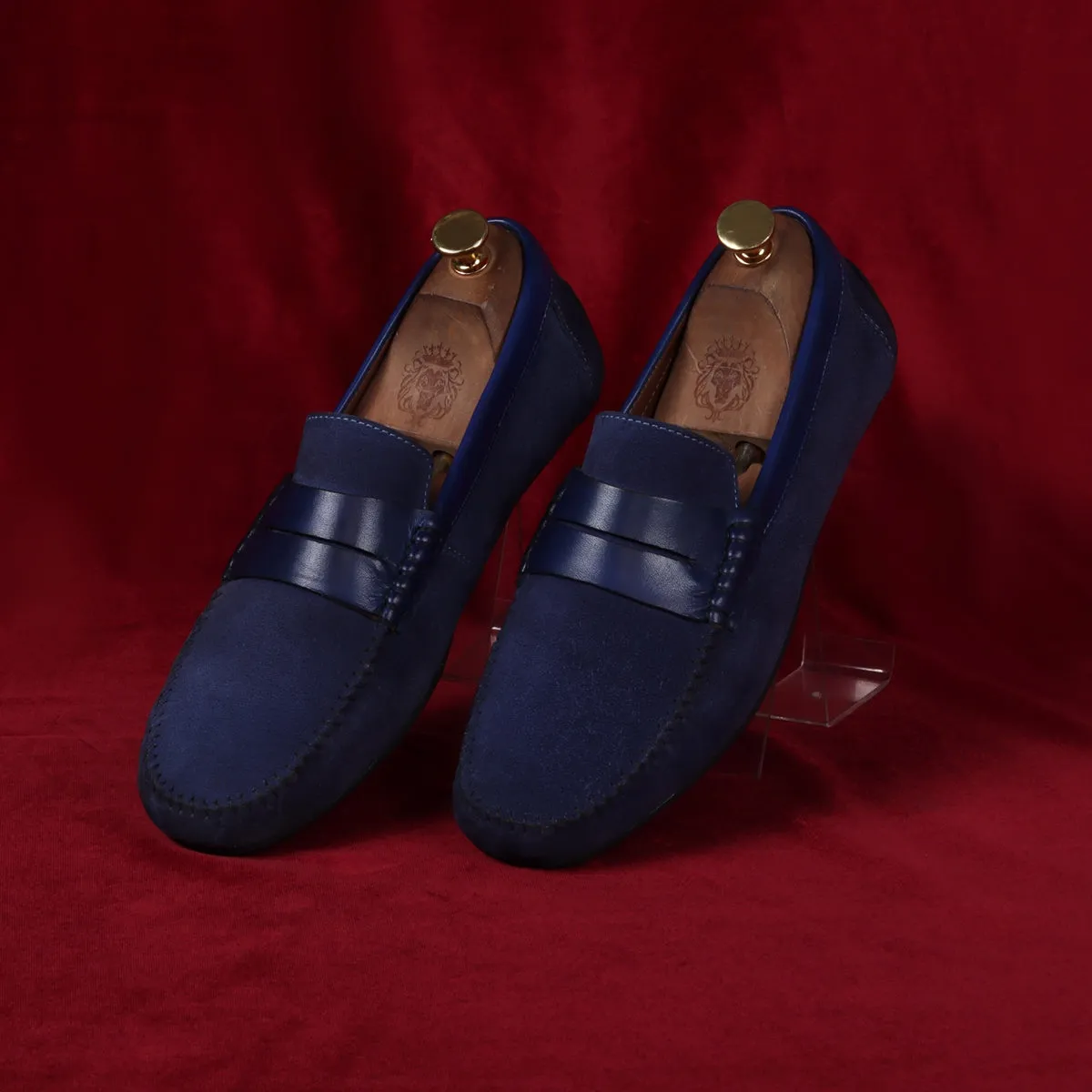 Silhouette Driver Sole Loafer in Blue Suede Leather