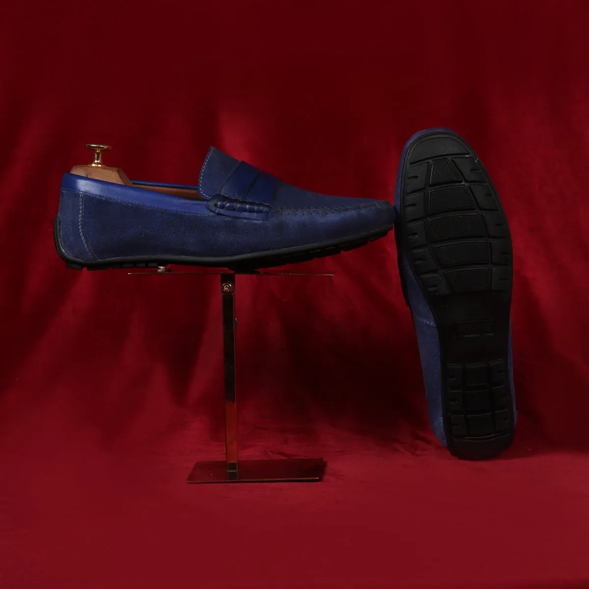 Silhouette Driver Sole Loafer in Blue Suede Leather