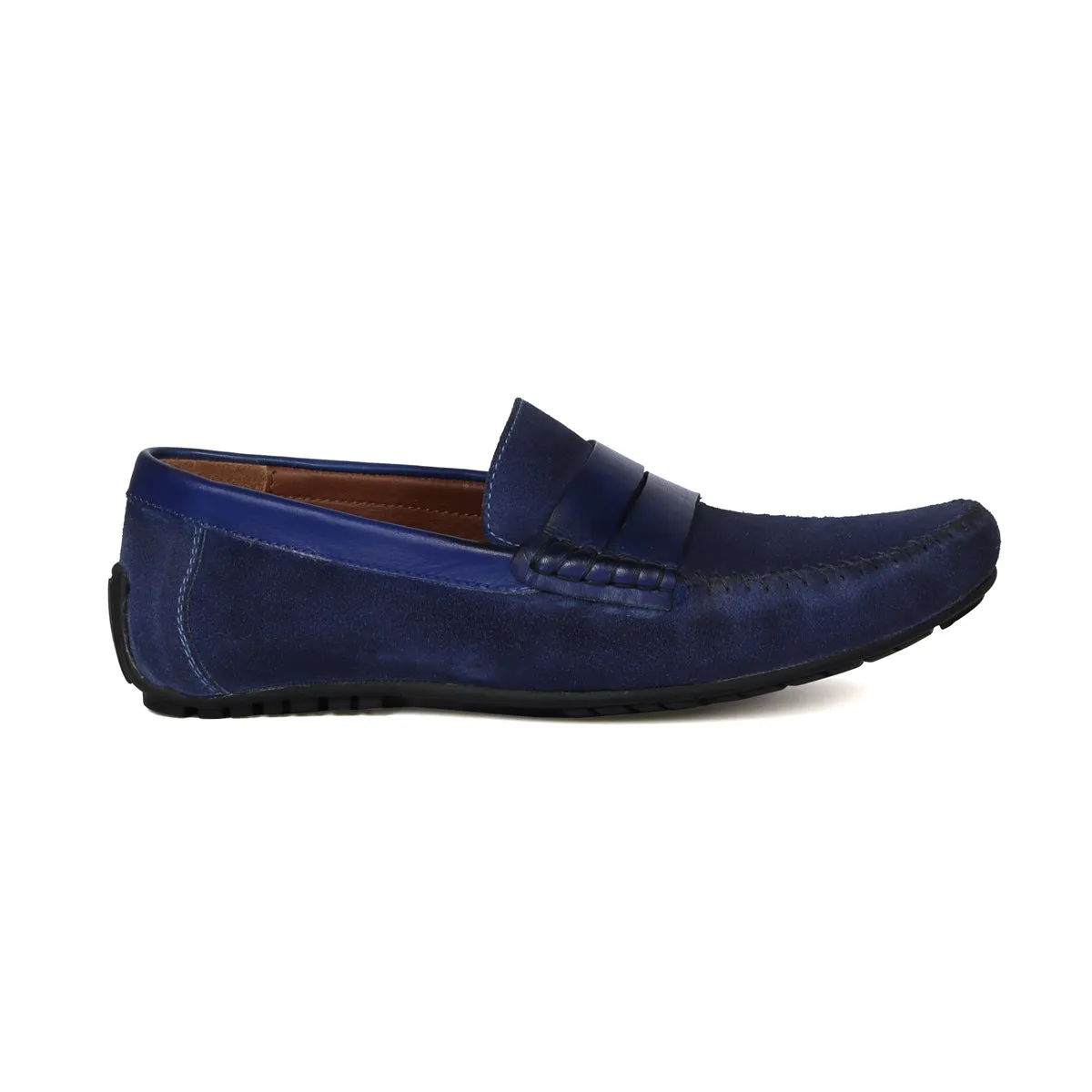 Silhouette Driver Sole Loafer in Blue Suede Leather