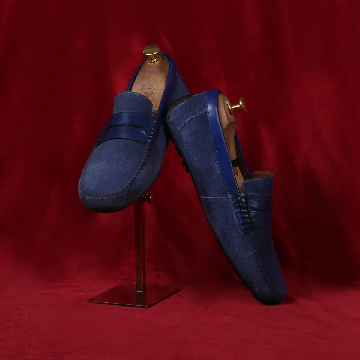 Silhouette Driver Sole Loafer in Blue Suede Leather