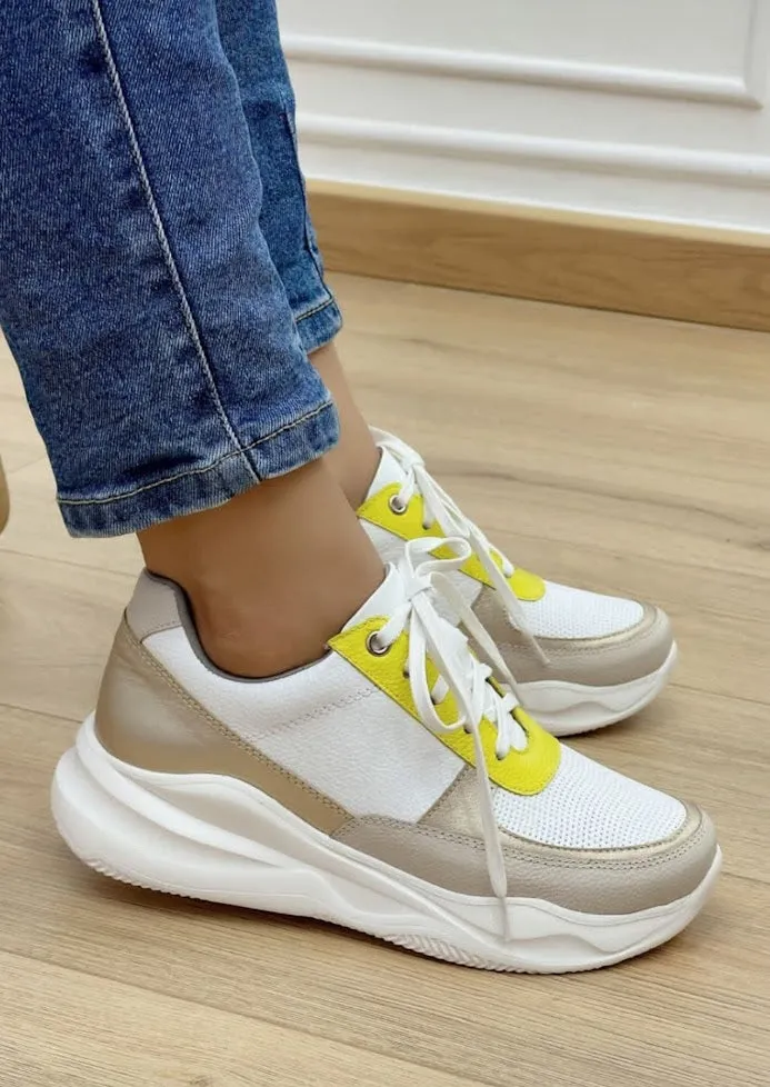 Sunshine Luxe Striking Yellow and White Luxury Sneakers for Women