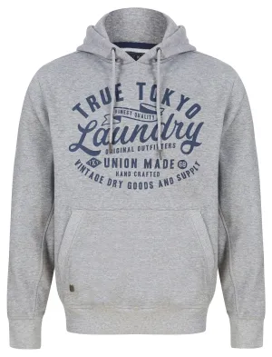 Sword Motif Brushback Fleece Pullover Hoodie in Light Grey Marl - Tokyo Laundry