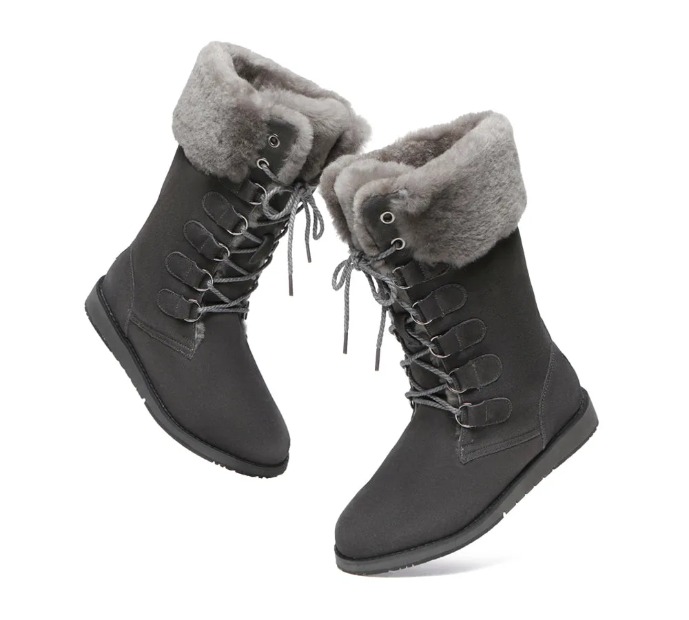 TARRAMARRA® UGG Boots Women Sheepskin Wool Lace Up Mid Calf Becky