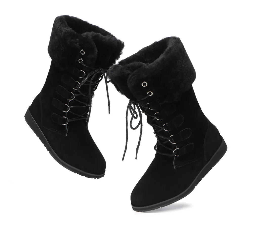 TARRAMARRA® UGG Boots Women Sheepskin Wool Lace Up Mid Calf Becky