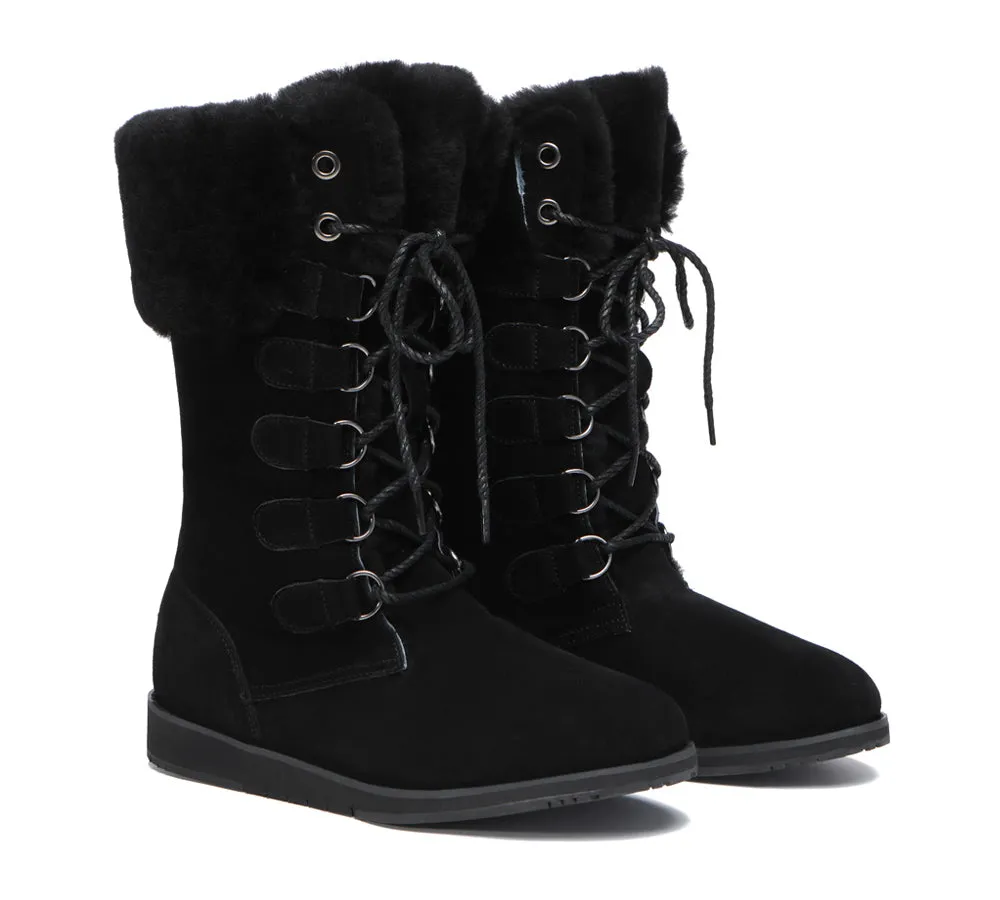 TARRAMARRA® UGG Boots Women Sheepskin Wool Lace Up Mid Calf Becky