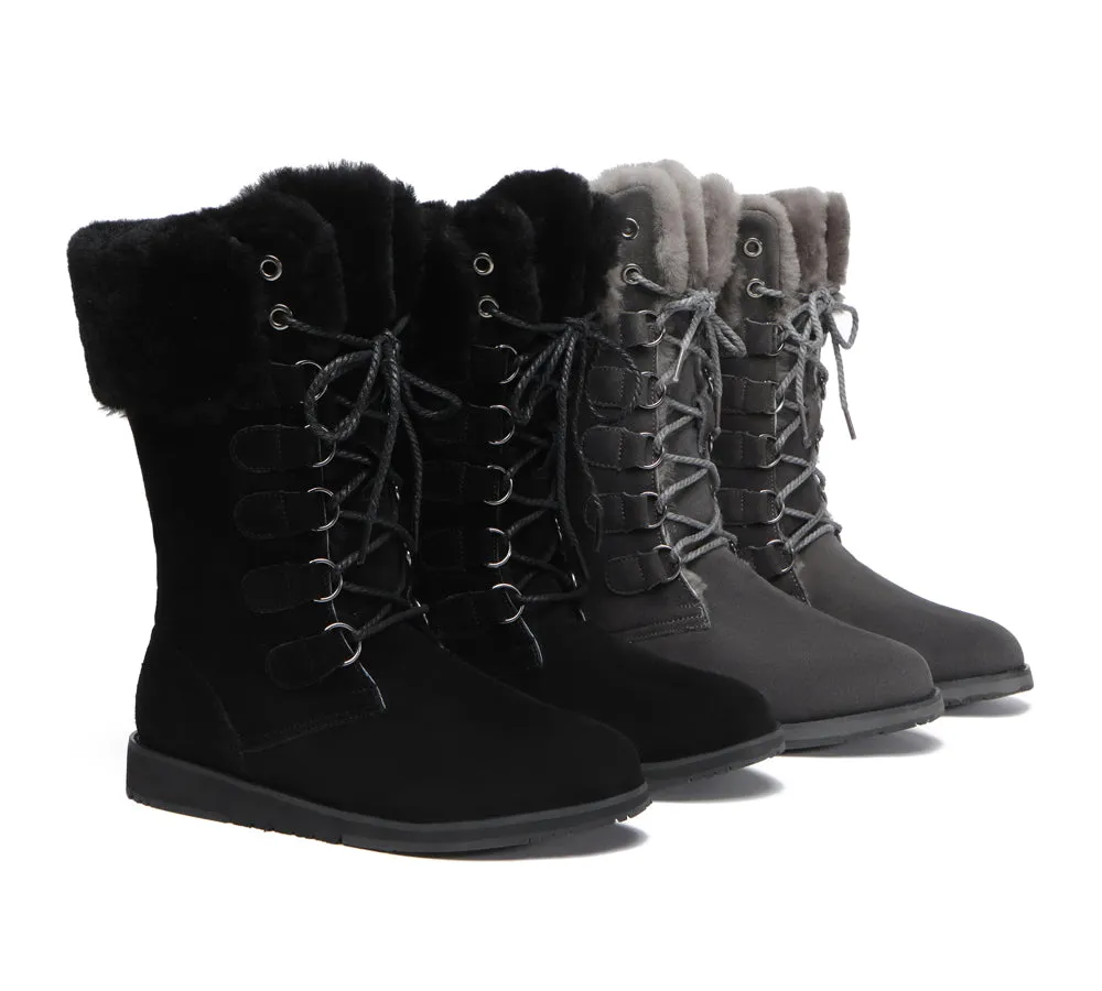 TARRAMARRA® UGG Boots Women Sheepskin Wool Lace Up Mid Calf Becky