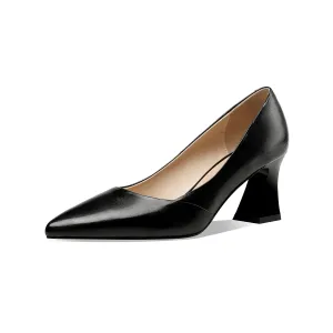 TinaCus Genuine Leather Women's Handmade Clear Pointed Toe Mid Spool Heel Slip On Elegant Office Pumps