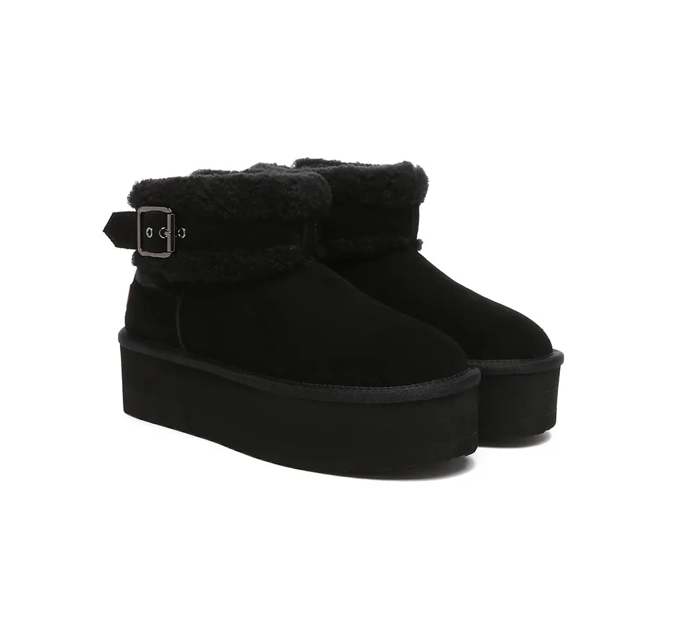 UGG EVERAU® UGG Boots Sheepskin Wool Adjustable Buckle Ankle Platform Ula