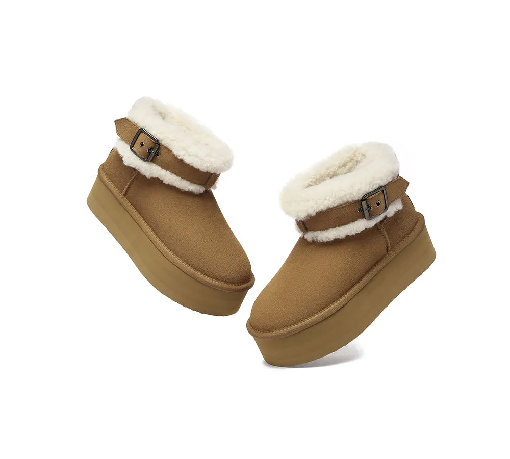 UGG EVERAU® UGG Boots Sheepskin Wool Adjustable Buckle Ankle Platform Ula