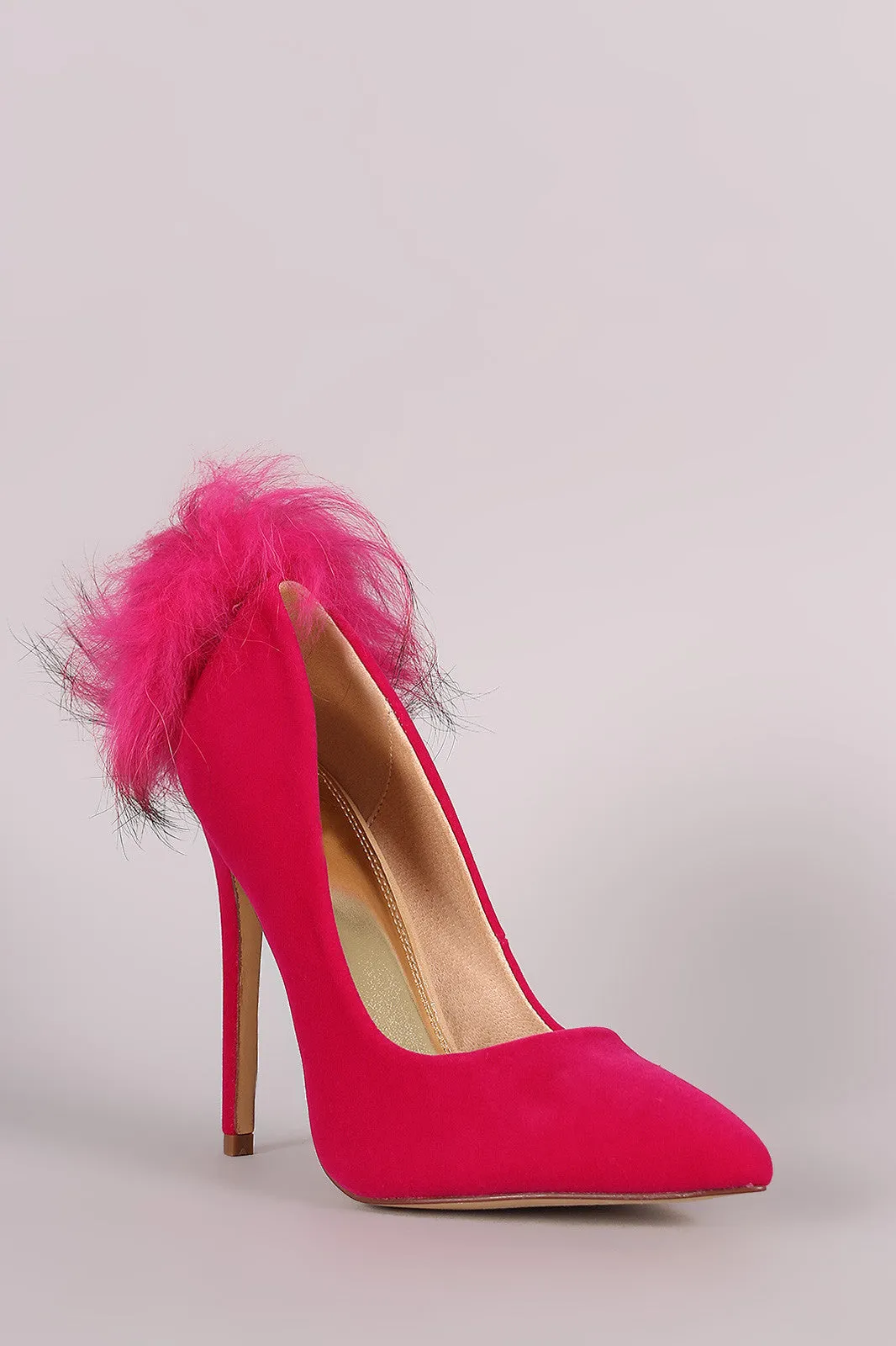 Velvet Fur Pompom Pointy Toe Stiletto Pump