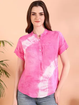 Vibrant Pink Tie-Dye Everywhere Top In Soft Rayon