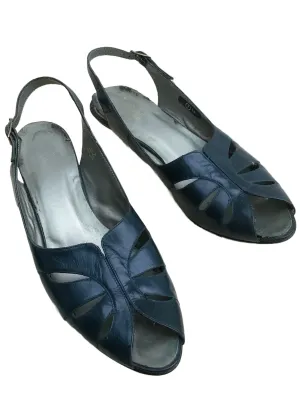 Vintage 80s Navy Blue K Slingback Sandals Shoes • Clarkes Shoes • size UK7A