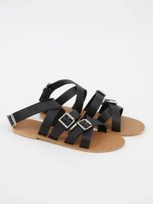 Women's Adjustable Buckle Sandals,Black