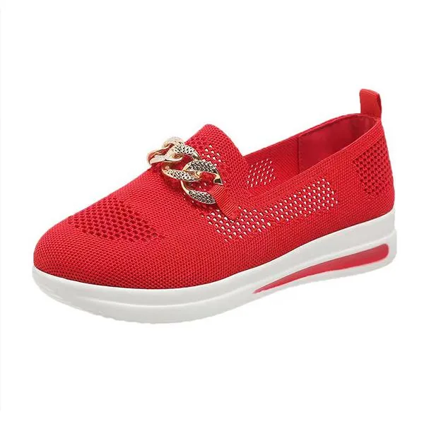 Women's Casual Mesh Metal Buckle Flat Sneakers 47441413S