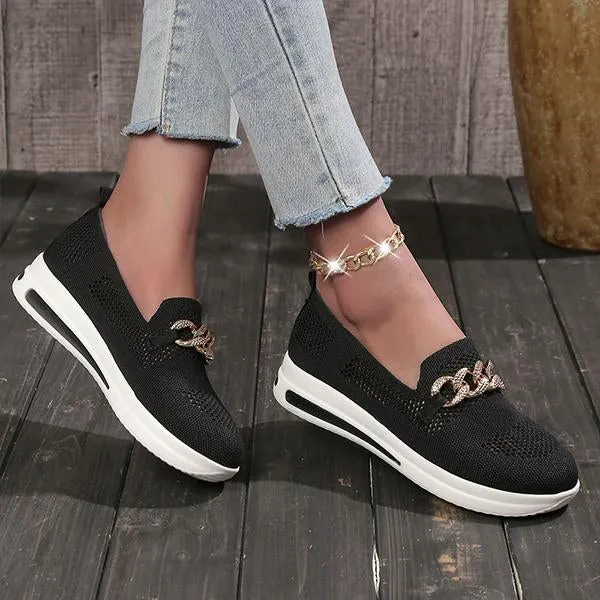 Women's Casual Mesh Metal Buckle Flat Sneakers 47441413S