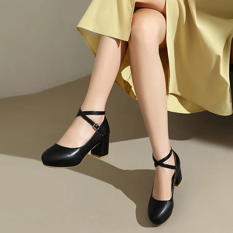 Women's High Heel Cross Strap Platform Pumps