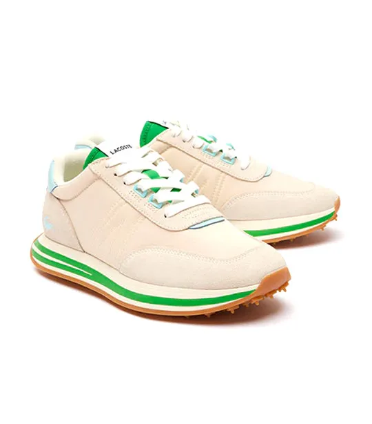 Women's L-Spin Leather and Textile Trainers Off White/Green